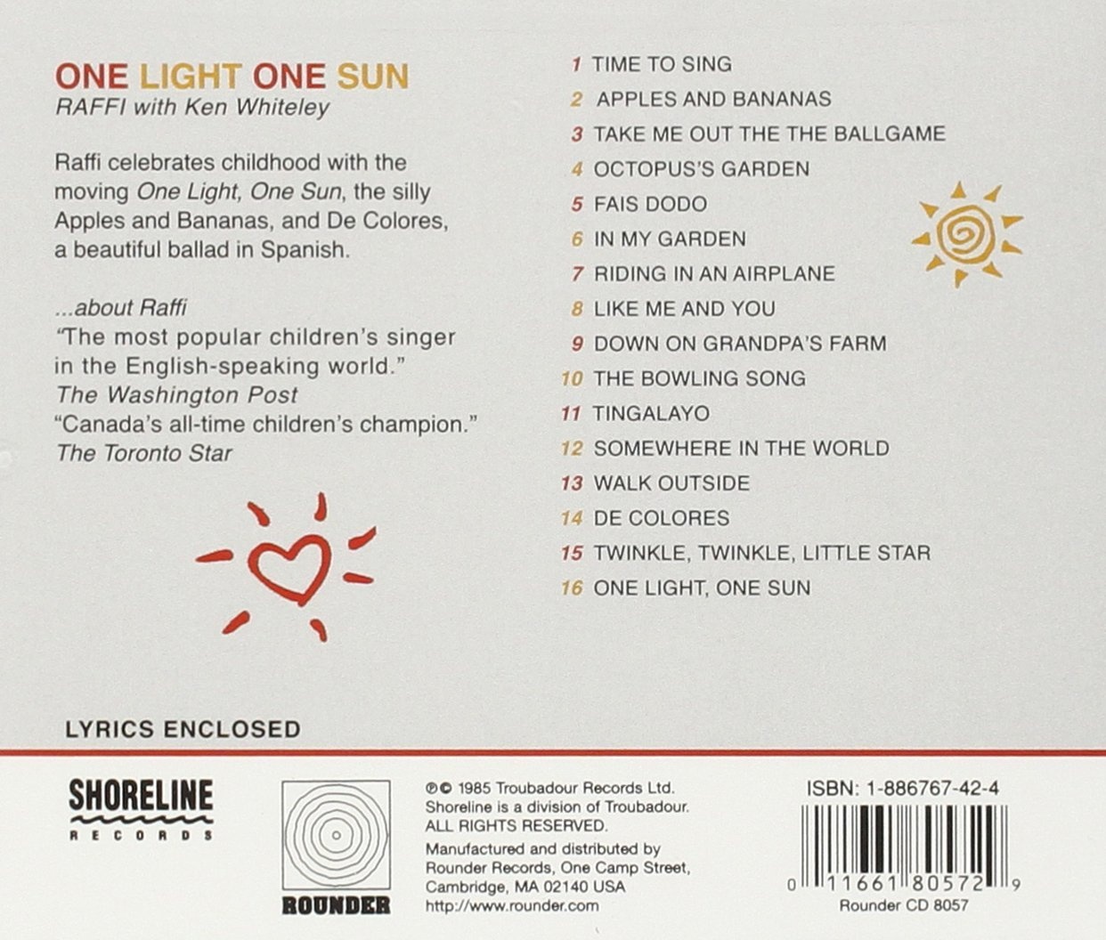 One Light One Sun Raffi Recorded By Shop Online For Music In Spain