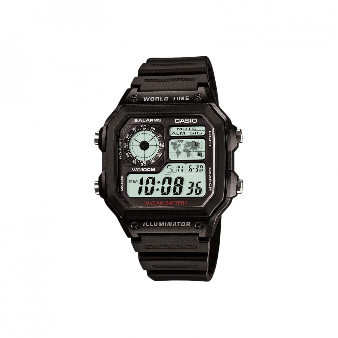casio men's lcd black resin strap watch