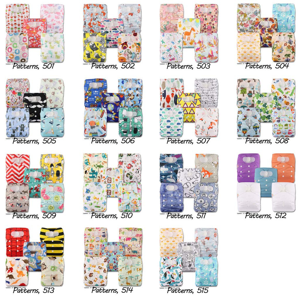 Littles /& Bloomz Set of 5 Fastener: Hook-Loop Patterns 514 with 5 Microfibre Inserts Reusable Pocket Cloth Nappy