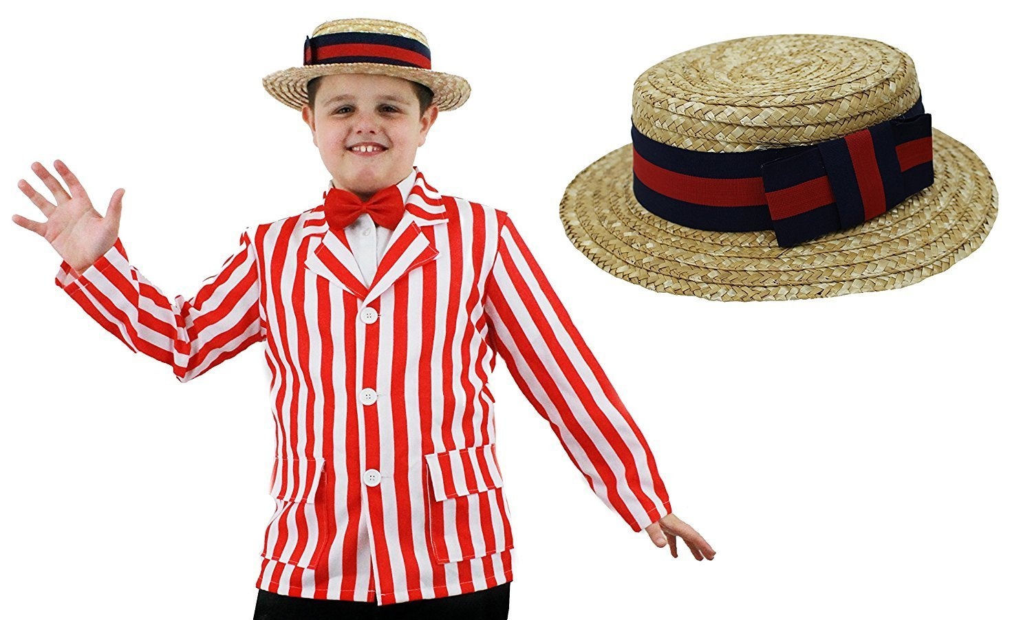 WHITE STRIPED BLAZER + STRAW BOATER HAT 