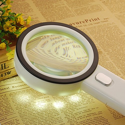 Number-One 10X LED Lighted Magnifier 80mm Large Viewing Mirror Handheld Magnifying Glass Illuminated Lens with 12 Lights