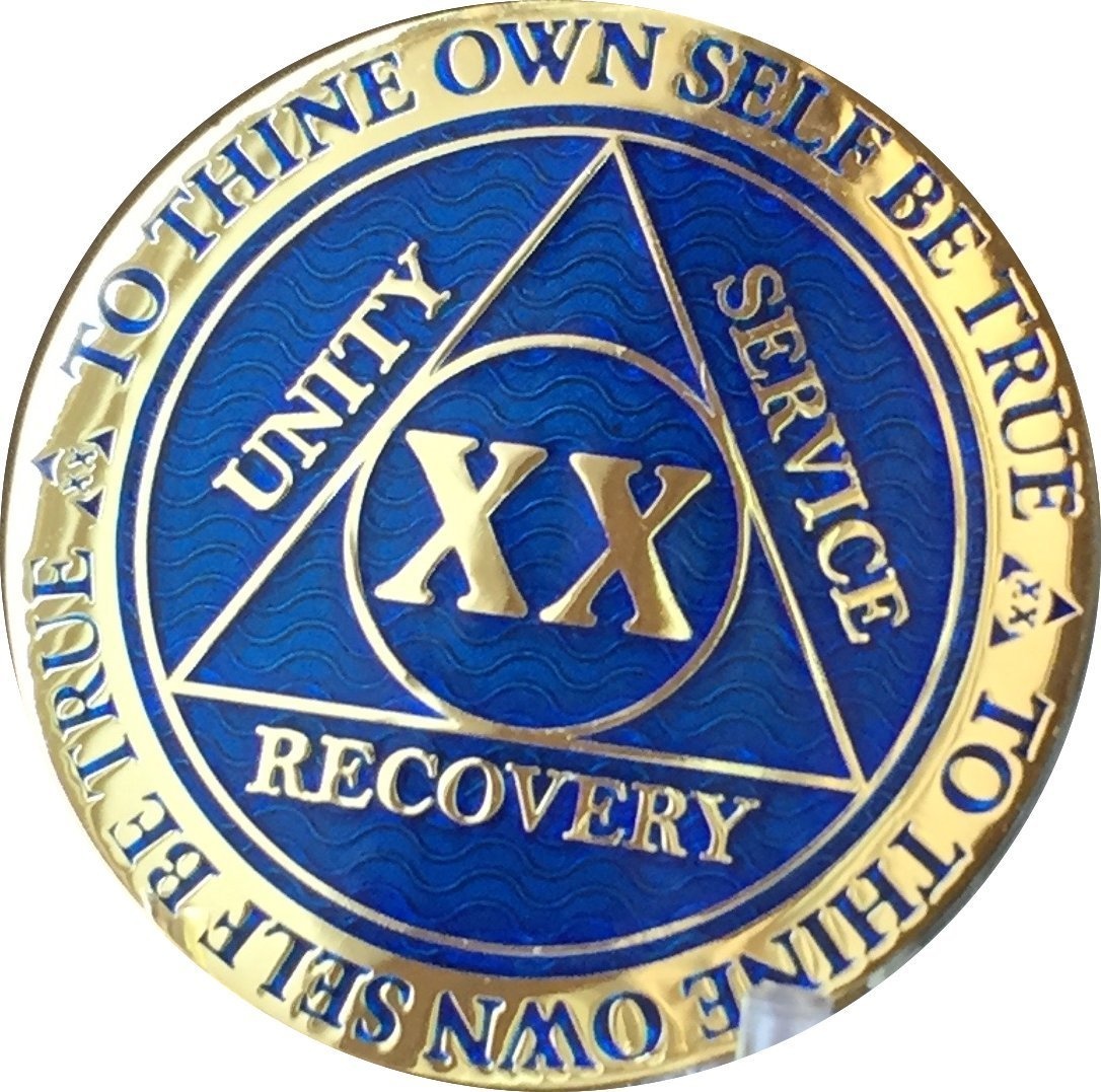 4 Year AA Medallion Blue Gold Plated Alcoholics Anonymous Sobriety Chip Coin