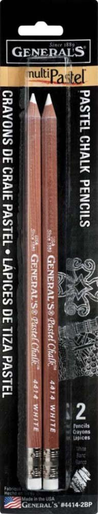 General Pencil Gen-4414-2BP 2 Pencils//Pack Multi-Pastel Chalk Pencils White 2-Pack