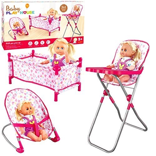 dolls high chair and cot set