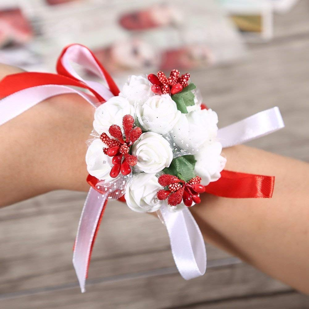 Leisial Wedding Wrist Flower Elegant Women Wrist Band Bridesmaid Bridal Wrist Corsage for Wedding Party Prom Decorating