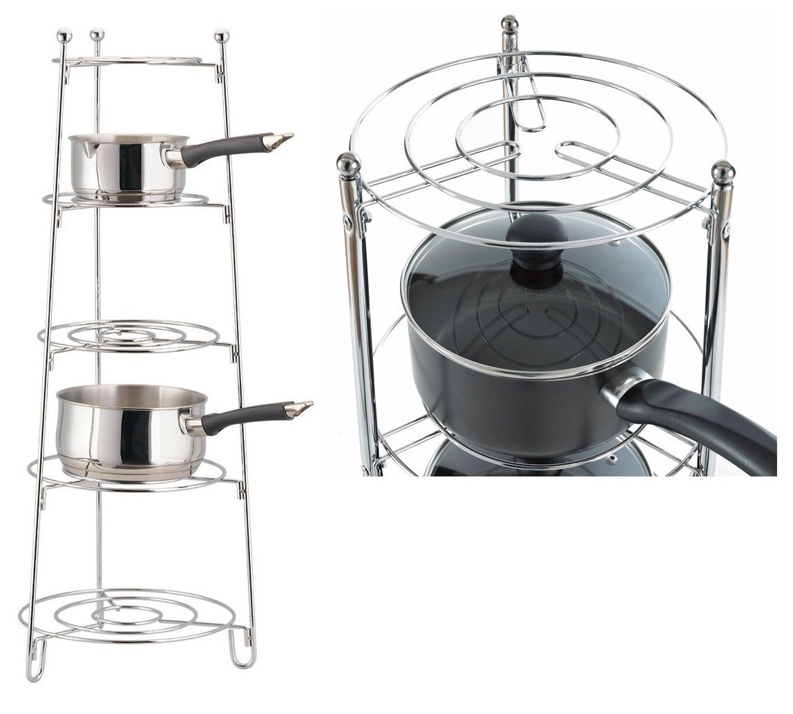 5 Tier Saucepan Stand Kitchen Display Shelf Rack Storage Solution Chrome New