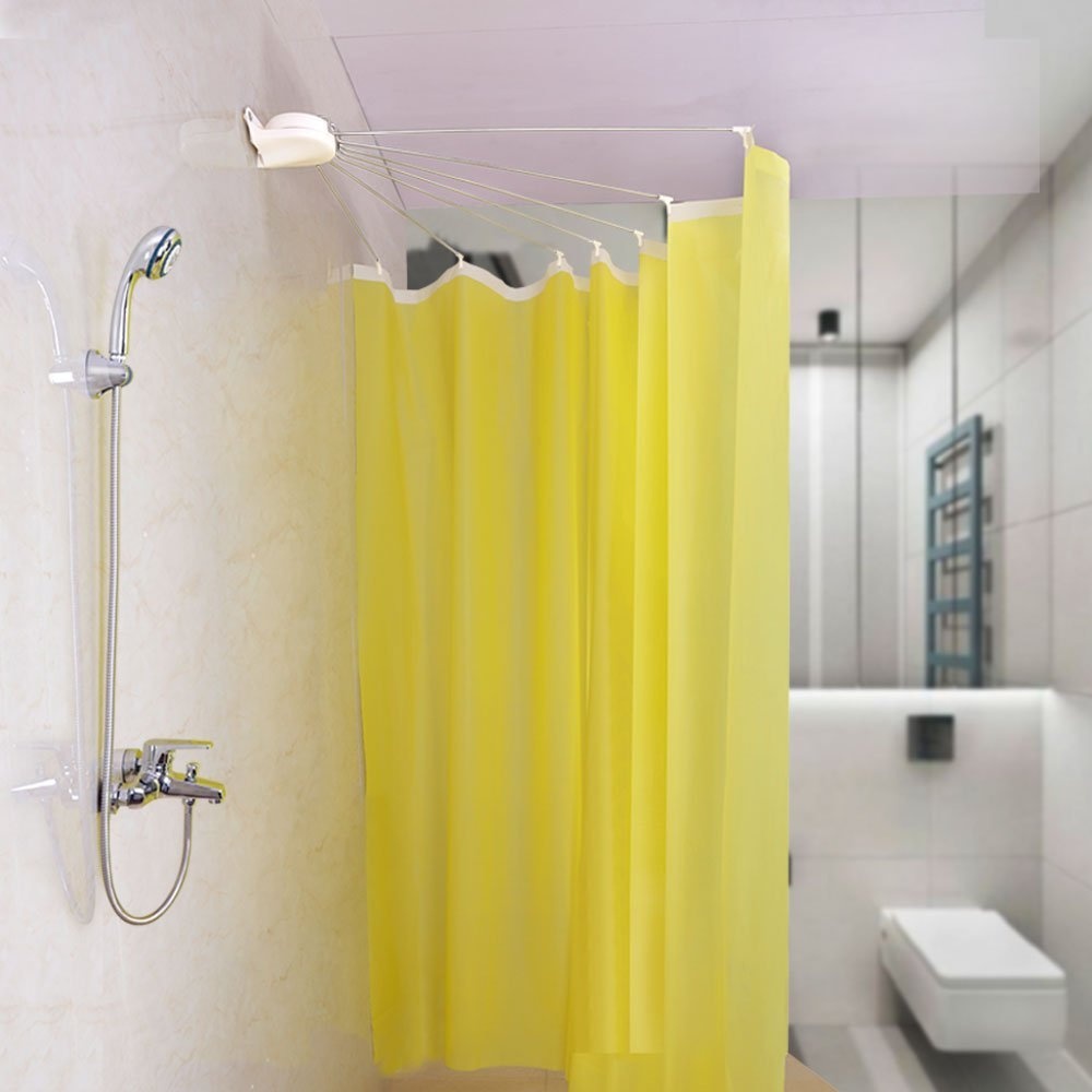 Baoyouni Foldable Wall Mounted Shower Curtain Rod E Saver Shower Curtain Rod