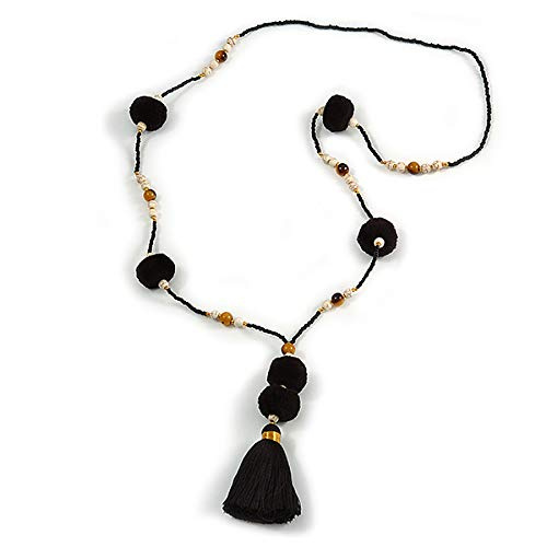 Avalaya Long Orange Wood Bead Cotton Tassel Necklace 90cm L/ 15cm Tassel Avalaya Long Orange Wood Bead Cotton Tassel Necklace 90cm L/ 15cm Tassel
