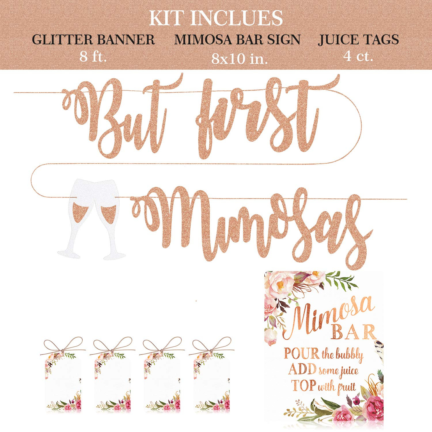 Mimosa Bar Sign Banner Gold Glitter Decorations for Bridal Shower Bubbly Bar Champagne Brunch Baby Shower Wedding Engagement Birthday Party Graduation Fiesta
