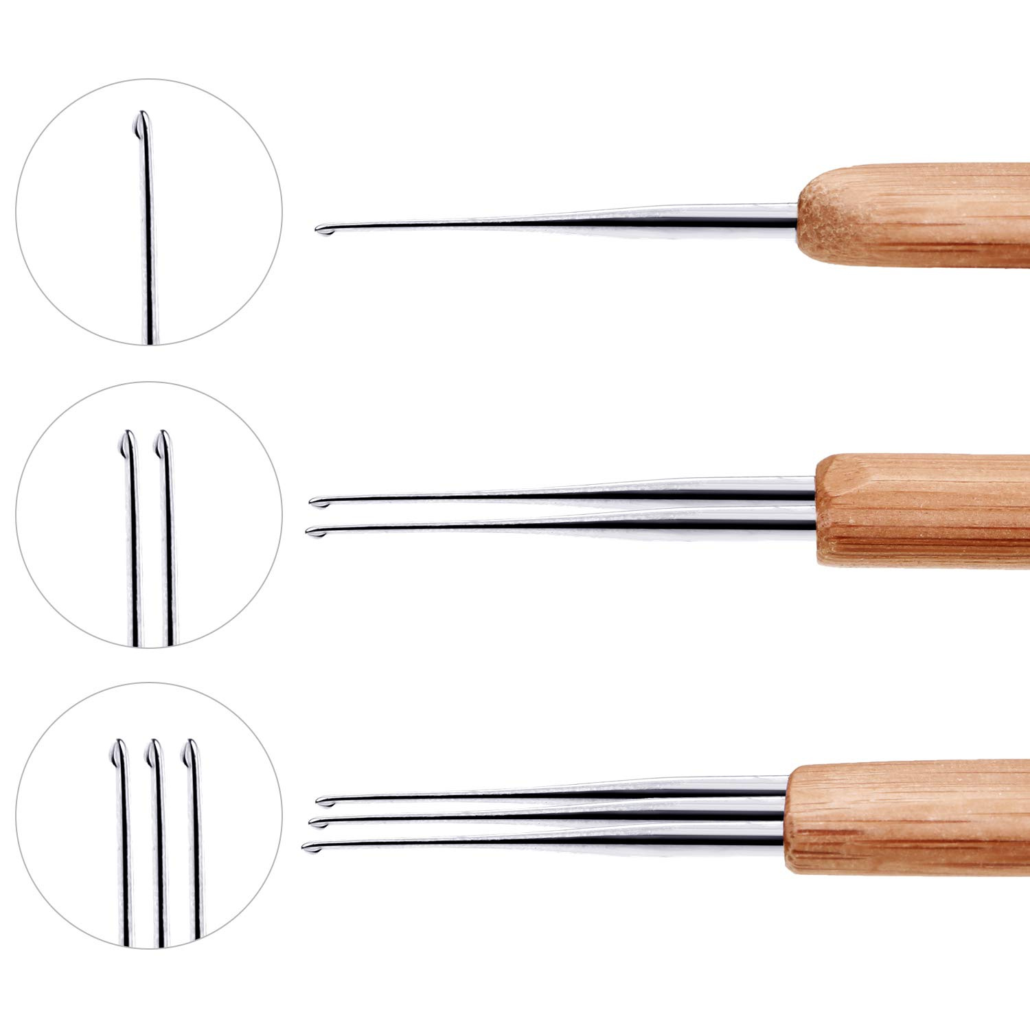 Double Crochet Needle For Locs Bamboo Handle Hooks Tool Making 0.5Mm 0.75Mm 3pcs