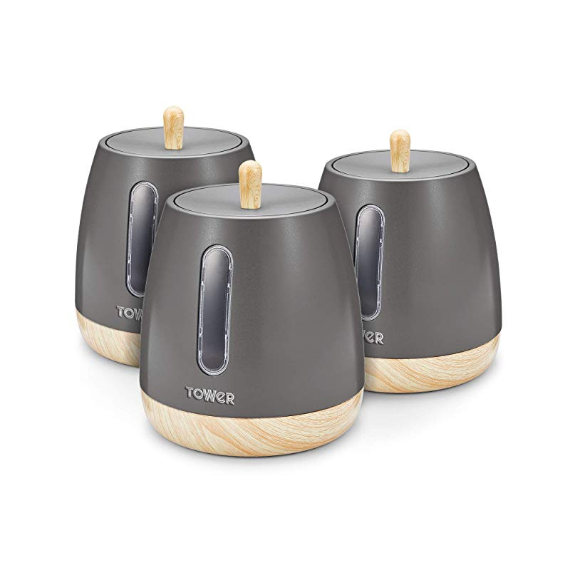 Tower Scandi 3-Piece Matte White Kitchen Storage Canisters w/ Anti Slip ABS Body Tower Scandi 3-Piece Matte White Kitchen Storage Canisters w/ Anti Slip ABS Body