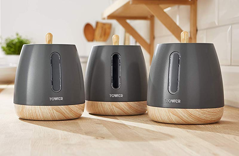 Tower Scandi 3-Piece Matte White Kitchen Storage Canisters w/ Anti Slip ABS Body Tower Scandi 3-Piece Matte White Kitchen Storage Canisters w/ Anti Slip ABS Body