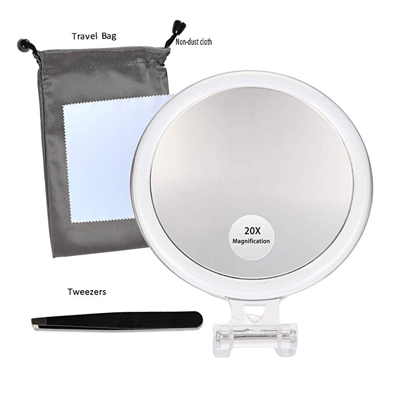 13cm 20x Magnifying Mirror Two Sided 1x Magnification Folding Makeup With Handheld Stand Use For Tweezing And Blackhead Blemish Removal Silver By B Beauty Planet In 13cm 20x Magnifying Mirror Two Sided, Best 20x Magnifying Makeup Mirror