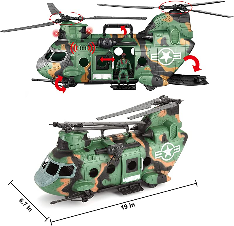 for Combat Toys Imaginative Play Realistic Lights and Sounds JOYIN 10-in-1 Jumbo Military Combat Helicopter Toy Set with Military Vehicle Toys and Military Action Figures