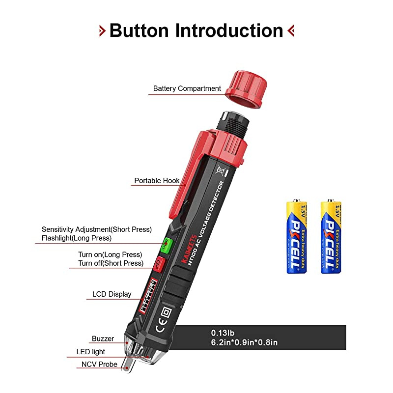 KAIWEETS Voltage Tester/Non-Contact Voltage Tester with Dual Range AC 12V-1000V/48V-1000V Wire Breakpoint Finder Tester-VT200 Electrical Tester with Buzzer Alarm Live/Null Wire Tester KAIWEETS Voltage Tester/Non-Contact Voltage Tester with Dual Range AC 12V-1000V/48V-1000V Wire Breakpoint Finder Tester-VT200 Electrical Tester with Buzzer Alarm Live/Null Wire Tester