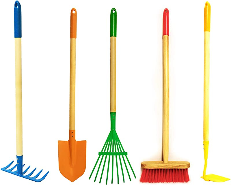Kids Gardening Tools Rake Shovel Hoe Leaf Metal Wood Play Toy Kids Gardening Tools Rake Shovel Hoe Leaf Metal Wood Play Toy