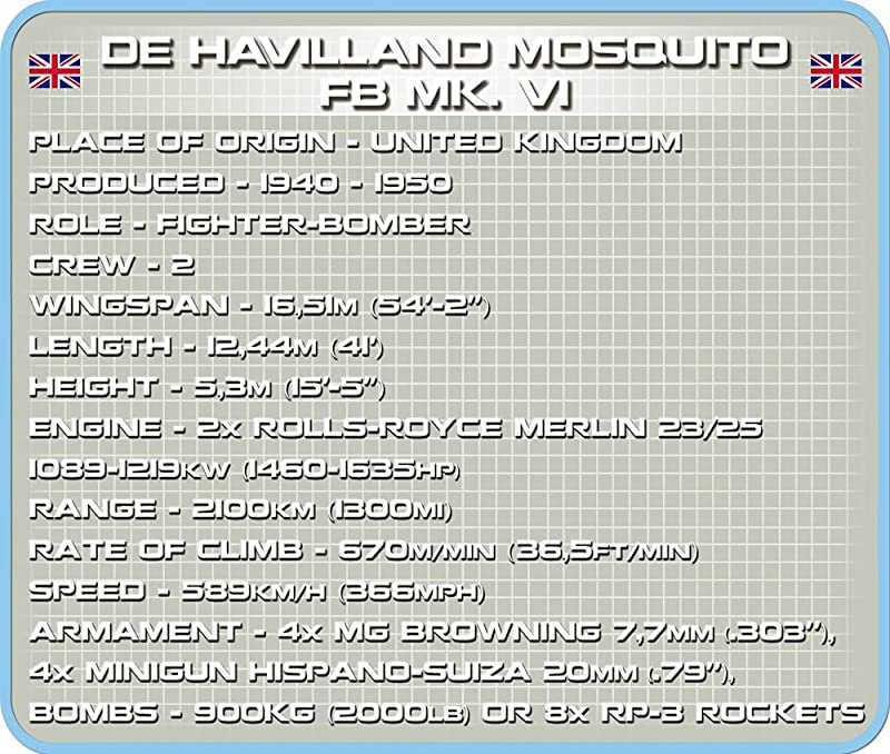 COBI Historical Collection De Havilland Mosquito FB MK.VI Plane Camouflage COBI Historical Collection De Havilland Mosquito FB MK.VI Plane Camouflage